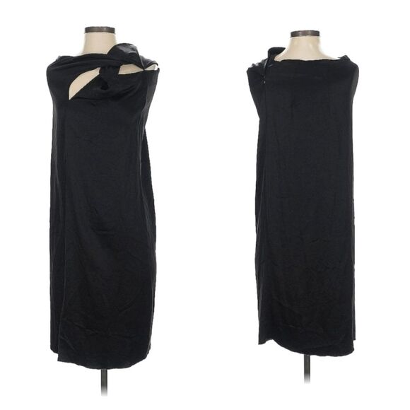 Nanushka Satin Shoulder Twist Leg Slit Midi Dress Black Sz XS Formal Cocktail - Picture 1 of 8